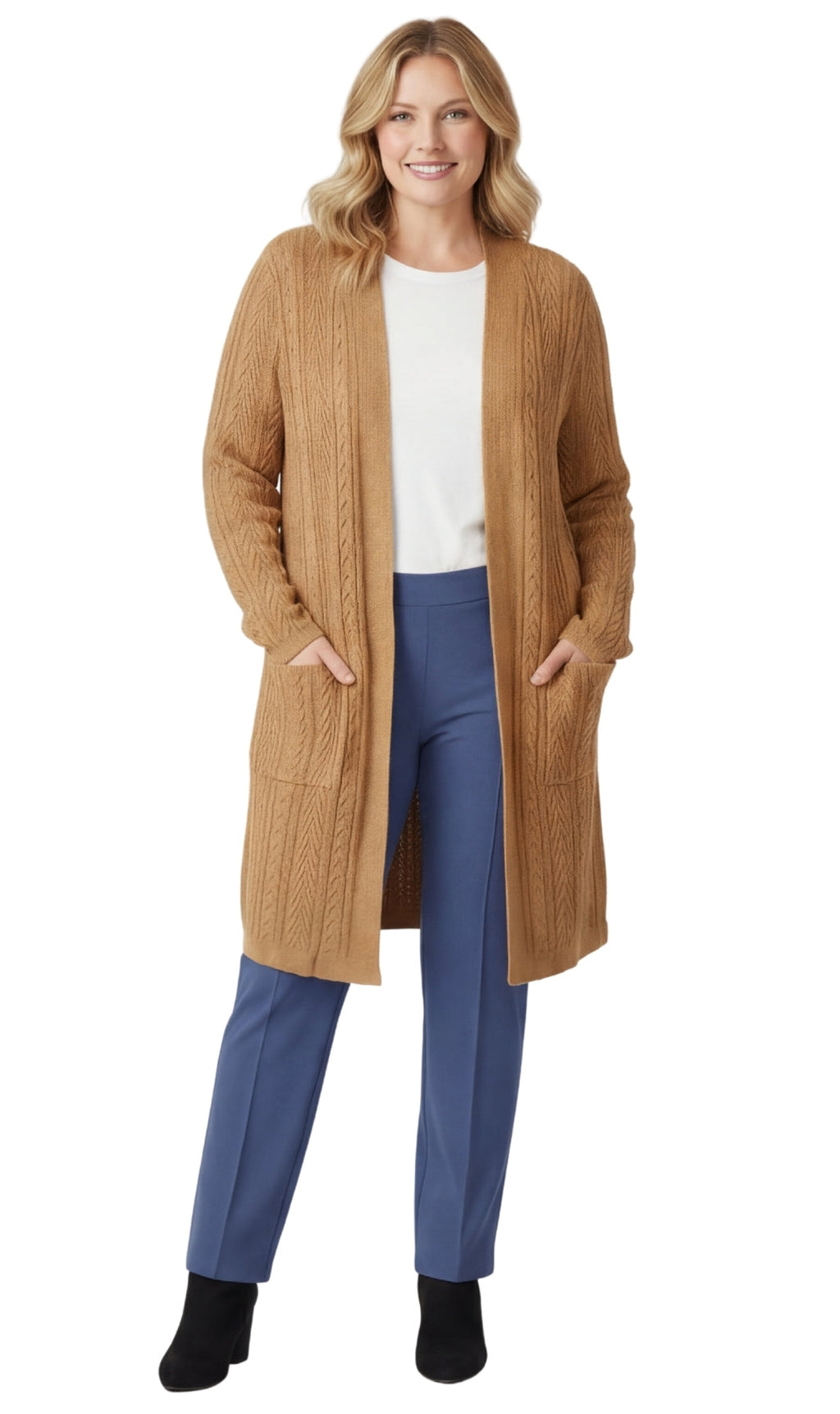 Women's Cable Knit Duster Sweater with Pockets Effortless Longline Cardigan for Everyday Warmth