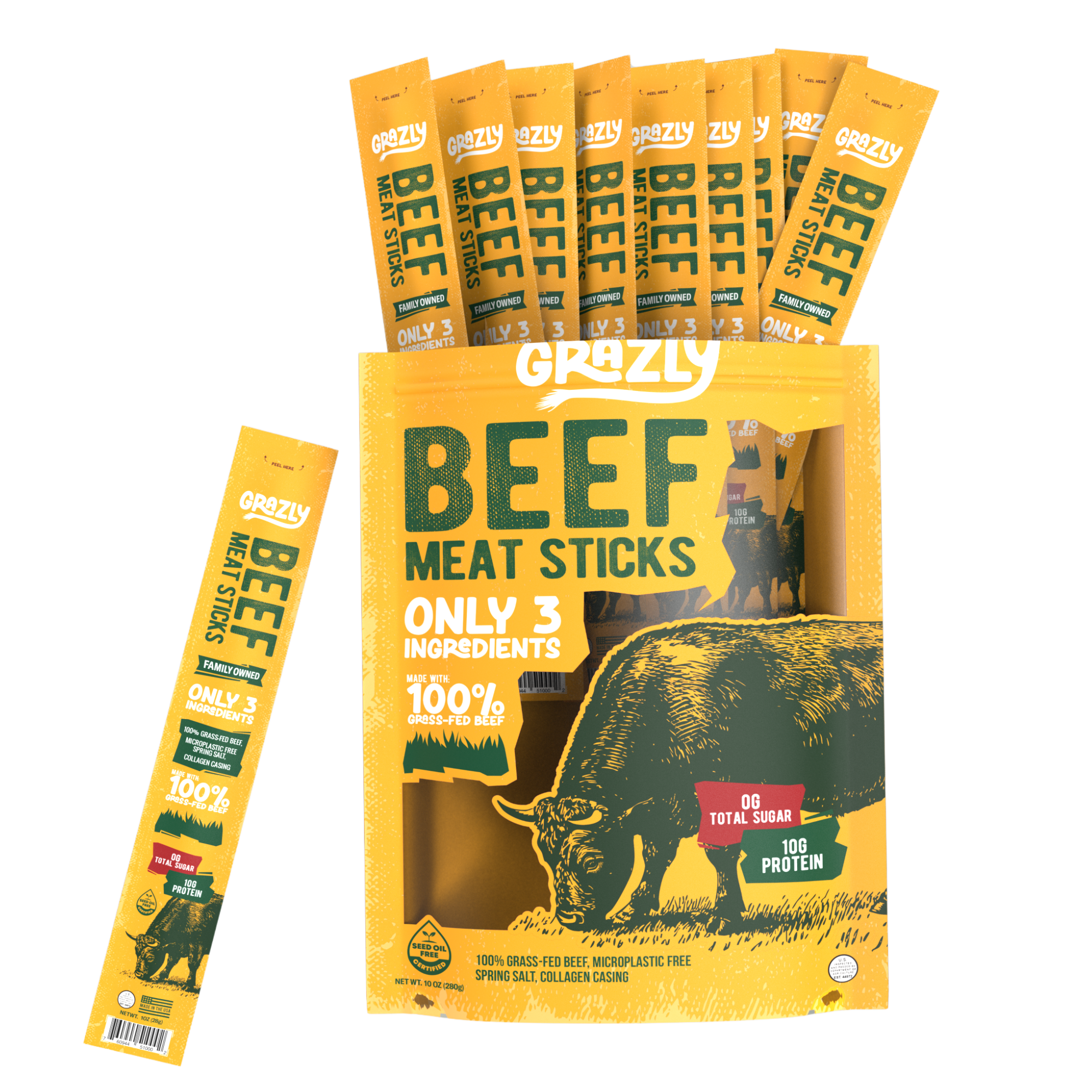 Plain Beef Meat Sticks - 100% Grass-Fed & Finished